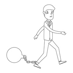 businessman sad avatar slave shackle character vector illustration design