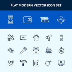 Modern, simple vector icon set with flight, business, location, wrench, sign, room, equipment, map, shorts, sand, way, pin, spanner, money, aircraft, wear, transportation, luxury, road, white icons