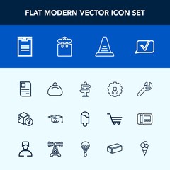Modern, simple vector icon set with internet, sweet, box, college, fashion, delivery, ice, food, person, online, package, ladder, weight, style, up, card, business, university, arrow, personal icons
