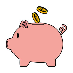 piggy savings with coins vector illustration design