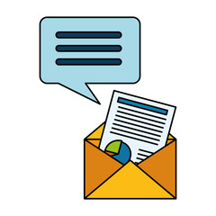 envelope mail with financial document and speech bubble vector illustration