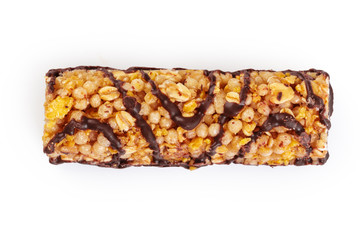 Healthy granola munchies on white background