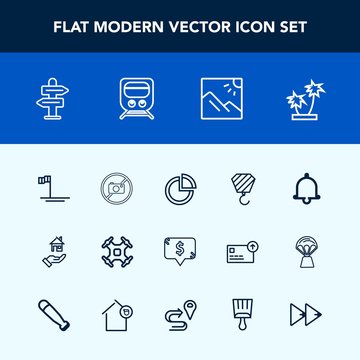 Modern, simple vector icon set with forbidden, mexico, rent, control, price, photography, bell, arrow, property, chart, ocean, tree, direction, frame, square, presentation, alarm, baja, pie, way icons