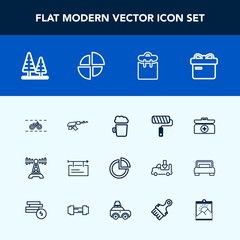 Modern, simple vector icon set with emergency, communication, present, military, poster, technology, roll, cross, gift, roller, environment, army, station, radio, presentation, weapon, graph icons