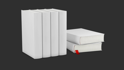 3d illustration of Blank vertical books cover template on white surface