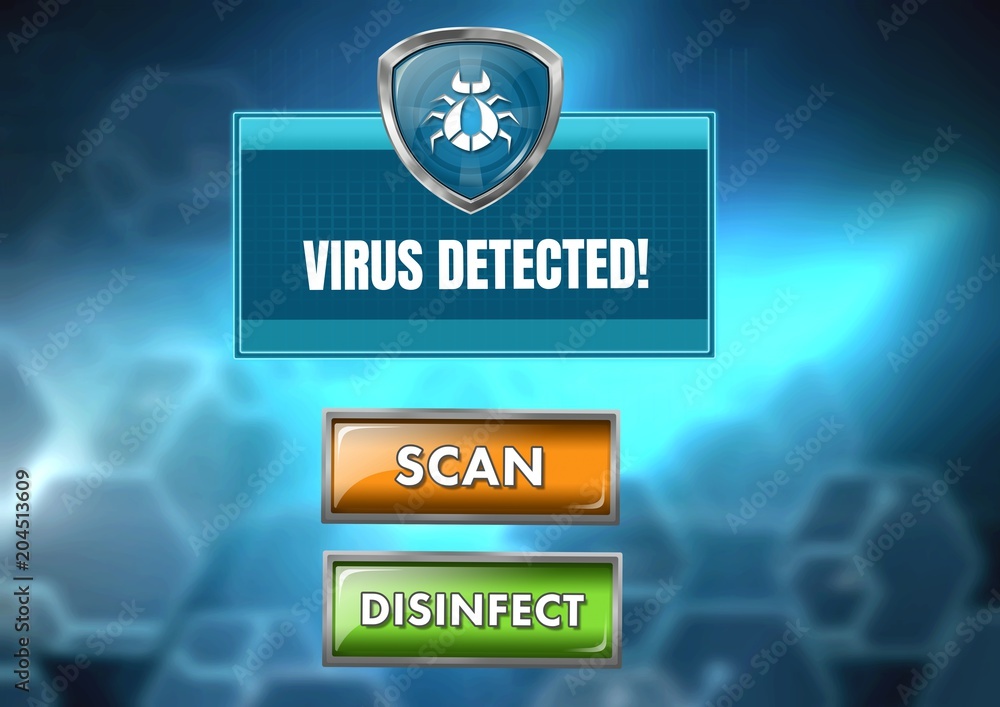 Poster Bug Virus detection shield protection with scan button
