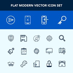 Modern, simple vector icon set with business, protect, service, transfer, marketing, mobile, paintbrush, computer, operator, concept, phone, blank, protection, support, subscription, picture icons