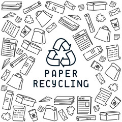 Paper recycling card. Contour style vector illustration. EPS10