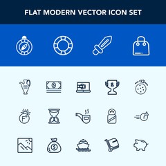 Modern, simple vector icon set with bank, communication, sword, retro, scale, tobacco, compass, pottery, online, cash, north, place, coin, travel, classic, fahrenheit, sand, business, internet icons