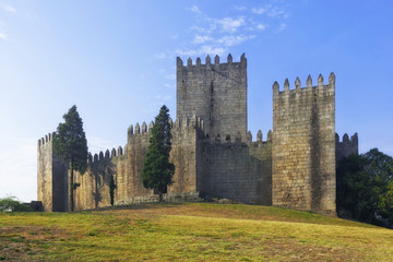 Castelo de Guimaraes Castle. Most famous castle in Portugal. Birth place of the first Portuguese King and the Portuguese nation. Guimaraes, Portugal.