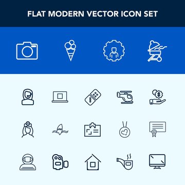 Modern, simple vector icon set with headset, technology, center, surf, equipment, call, bbq, row, grill, surfer, game, tropical, personal, card, doctor, meat, lens, profile, white, money, office icons