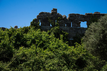 Side,Turkey. Ancient aqueduct. active rest in Turkey. Ruins in Side. Remains of the past. construction of the 2nd century.