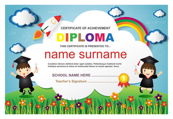 Kids Diploma certificate background design template