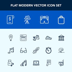 Modern, simple vector icon set with medieval, shorts, food, transportation, eye, tourism, oven, boat, music, pin, greek, celebration, gift, fast, eyeglasses, wear, fashion, car, delivery, sea icons