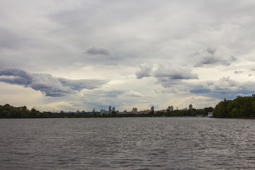 Fototapeta premium View of Kyiv before the start of a thunderstorm. Ukraine