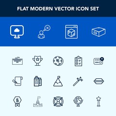 Modern, simple vector icon set with currency, document, landscape, luck, cash, money, success, check, nature, drawer, tick, win, mark, casino, profile, work, sign, internet, paper, finance, pen icons