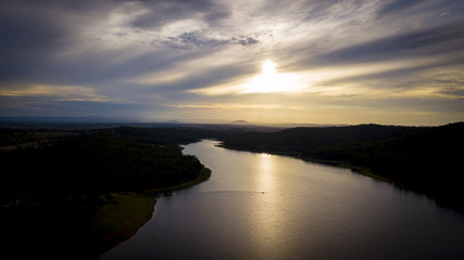 Fototapeta premium Aerial drone view of Wivenhoe dam in the Scenic Rim, Queensland, Australia
