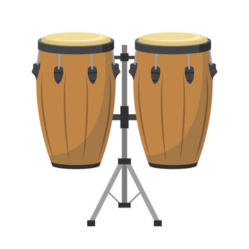 Vector illustration of conga drums in cartoon style isolated on white background