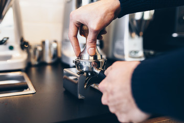 Procedure of making fresh coffee.