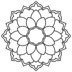 Ornamental round doodle flower isolated on white background. Black outline mandala, frame. Geometric circle element. Vector illustration.