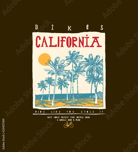 California Bikes Print Palm Beach Vintage Typography T