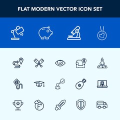 Modern, simple vector icon set with human, necklace, location, water, couch, graduation, lamp, navigation, interior, launch, online, love, college, route, shuttle, science, fun, eye, research icons