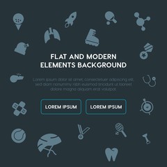 health, science, sports fill vector icons and elements background concept on dark background.Multipurpose use on websites, presentations, brochures and more