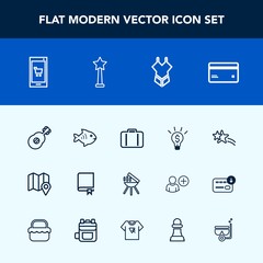 Modern, simple vector icon set with map, phone, fish, food, luggage, pin, holiday, falling, debit, baggage, bag, grill, education, mobile, meat, library, white, plastic, summer, fashion, study icons