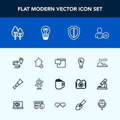 Modern, simple vector icon set with message, forest, way, astronomy, direction, arrow, drink, location, chat, property, online, road, business, removal, domestic, protection, mobile, sky, night icons