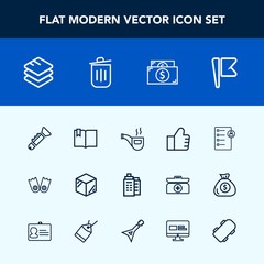 Modern, simple vector icon set with summer, money, business, nation, sea, document, concept, flipper, job, data, jazz, musical, real, sport, internet, tobacco, underwater, bugle, search, finance icons