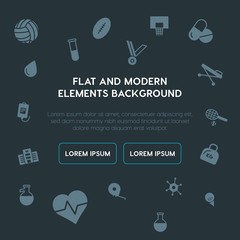 health, science, sports fill vector icons and elements background concept on dark background.Multipurpose use on websites, presentations, brochures and more