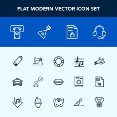 Modern, simple vector icon set with support, bank, burger, lettuce, note, microphone, pool, hamburger, transportation, profile, notebook, market, music, internet, pen, taxi, food, craft, vehicle icons