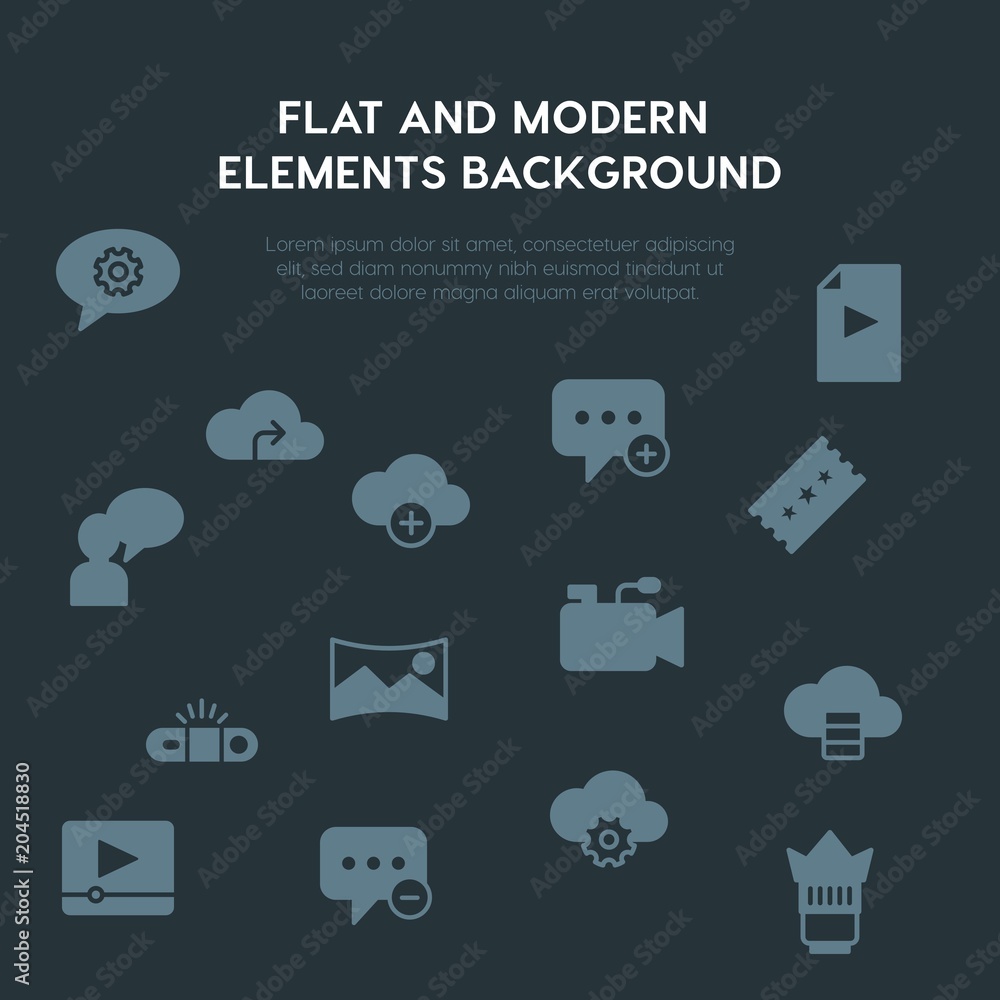 Aufkleber cloud and networking, chat and messenger, video, photos fill vector icons and elements background co