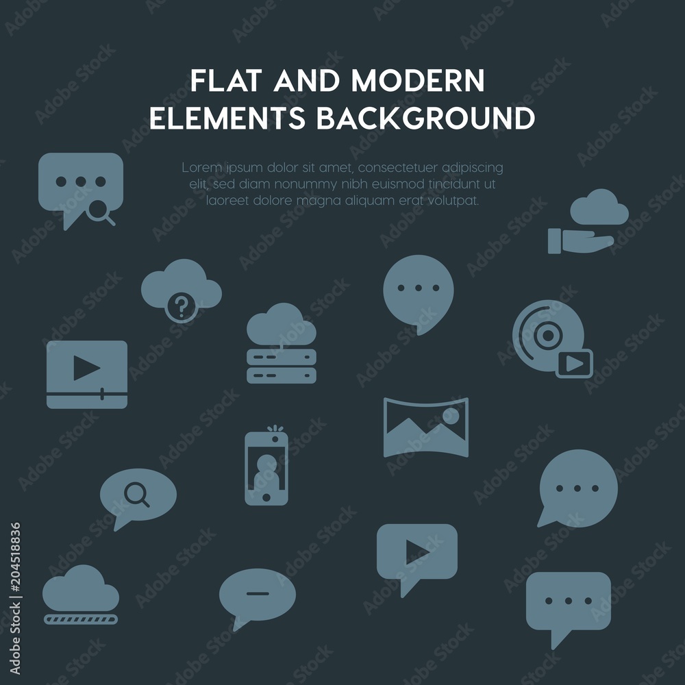Aufkleber cloud and networking, chat and messenger, video, photos fill vector icons and elements background co