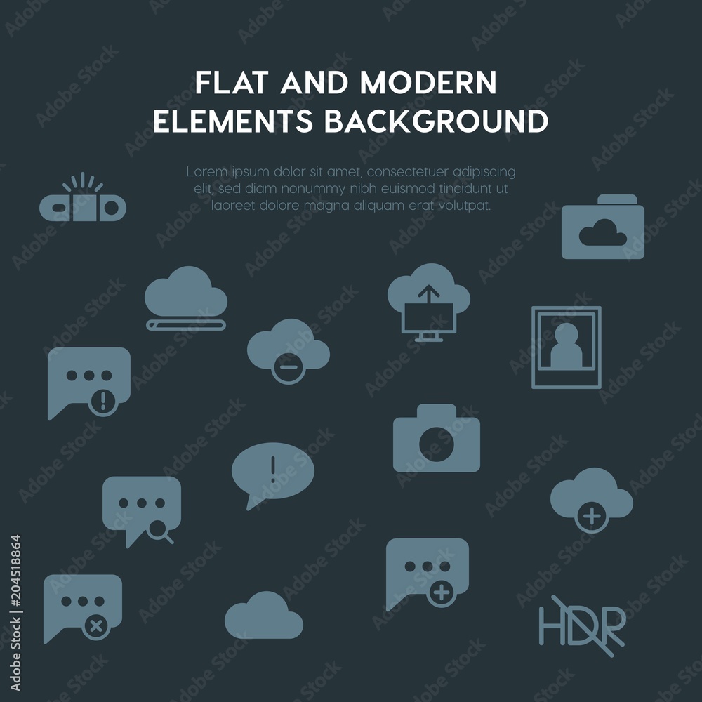 Aufkleber cloud and networking, chat and messenger, video, photos fill vector icons and elements background co