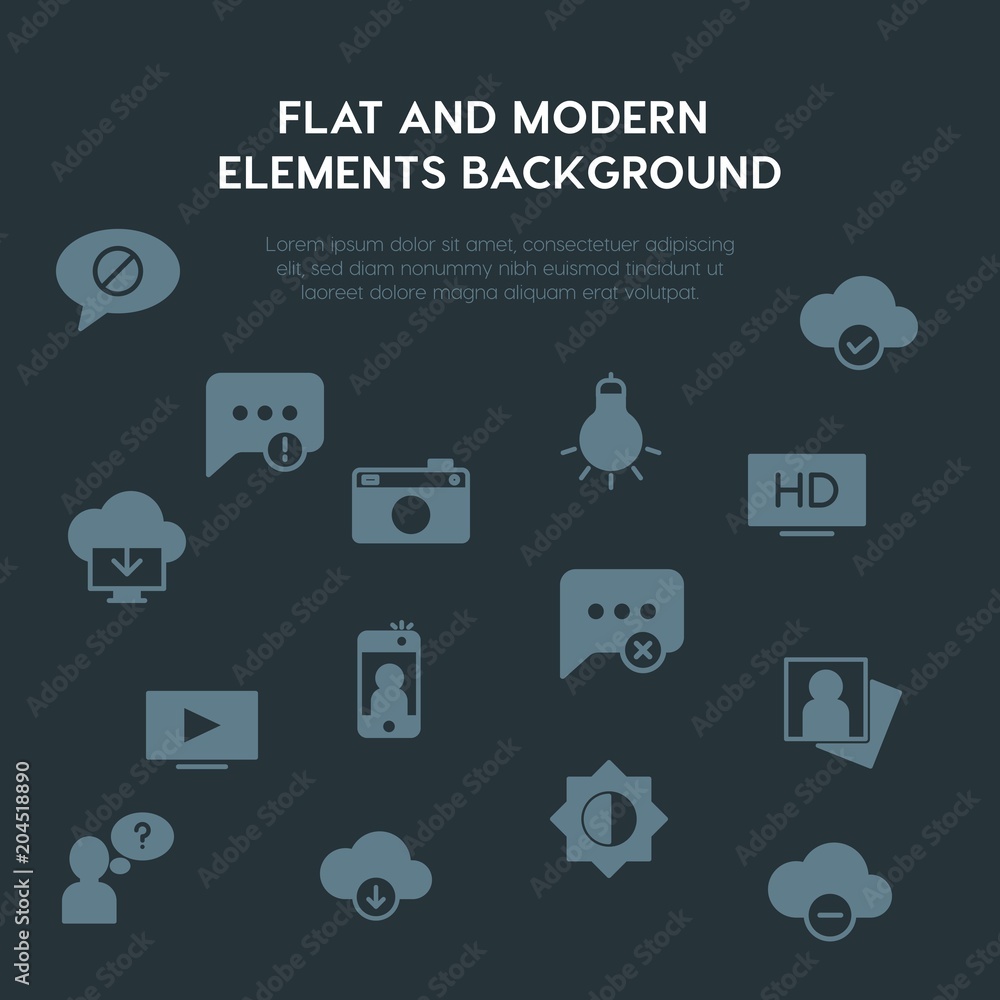 Aufkleber cloud and networking, chat and messenger, video, photos fill vector icons and elements background co