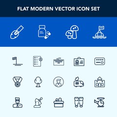 Modern, simple vector icon set with person, credit, checklist, shovel, work, prize, buoy, win, bank, environment, mexico, life, success, human, business, beach, male, profile, water, card, man icons