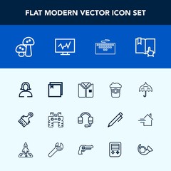 Modern, simple vector icon set with file, quad, medical, umbrella, white, dirt, laptop, technology, book, wheel, girl, mushroom, doctor, keyboard, microphone, work, diagnostic, call, woman, food icons