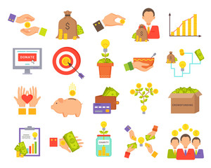 Crowdfunfing Icons Collection Vector Illustration