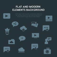 cloud and networking, chat and messenger, video, photos fill vector icons and elements background concept on dark background.Multipurpose use on websites, presentations, brochures and more