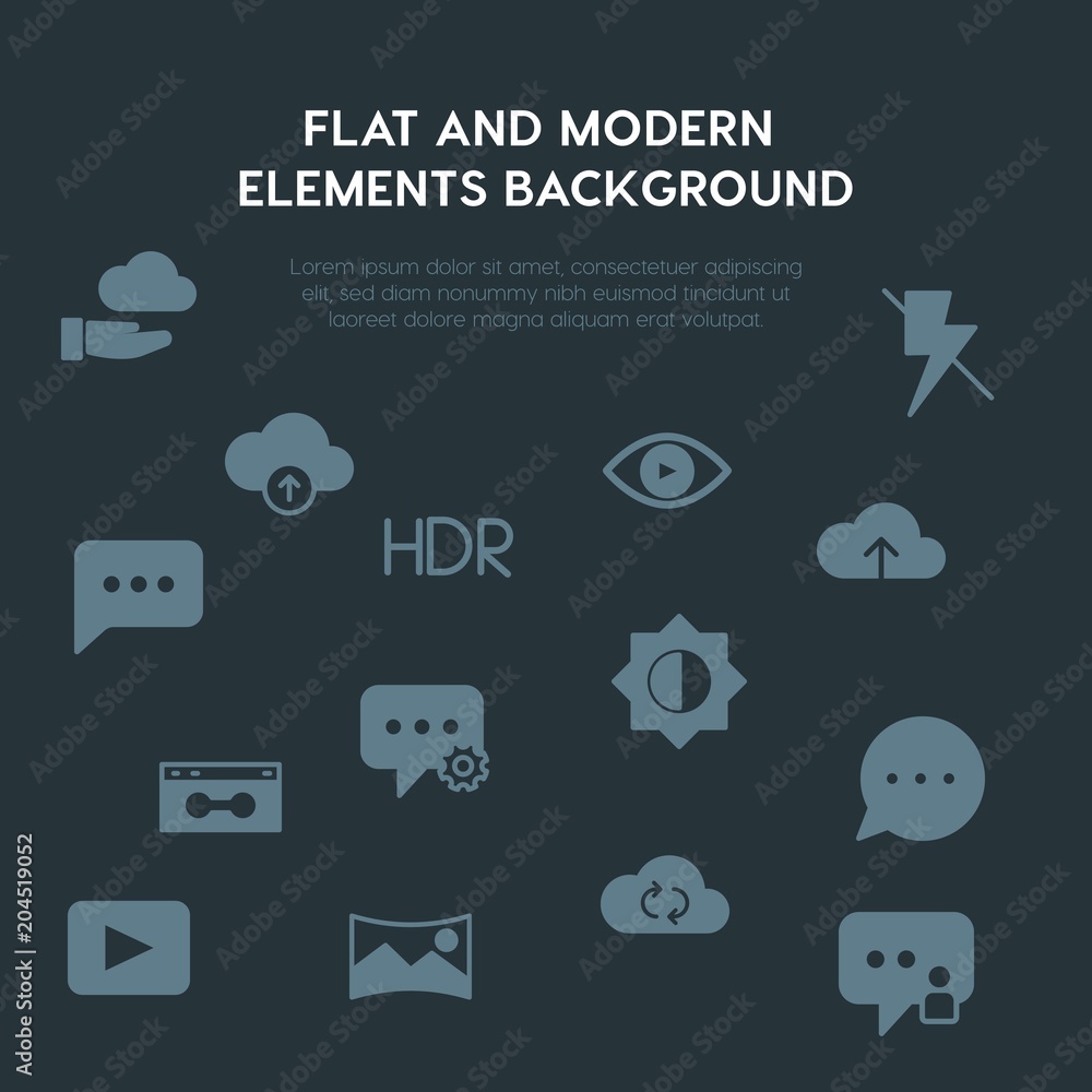 Aufkleber cloud and networking, chat and messenger, video, photos fill vector icons and elements background co