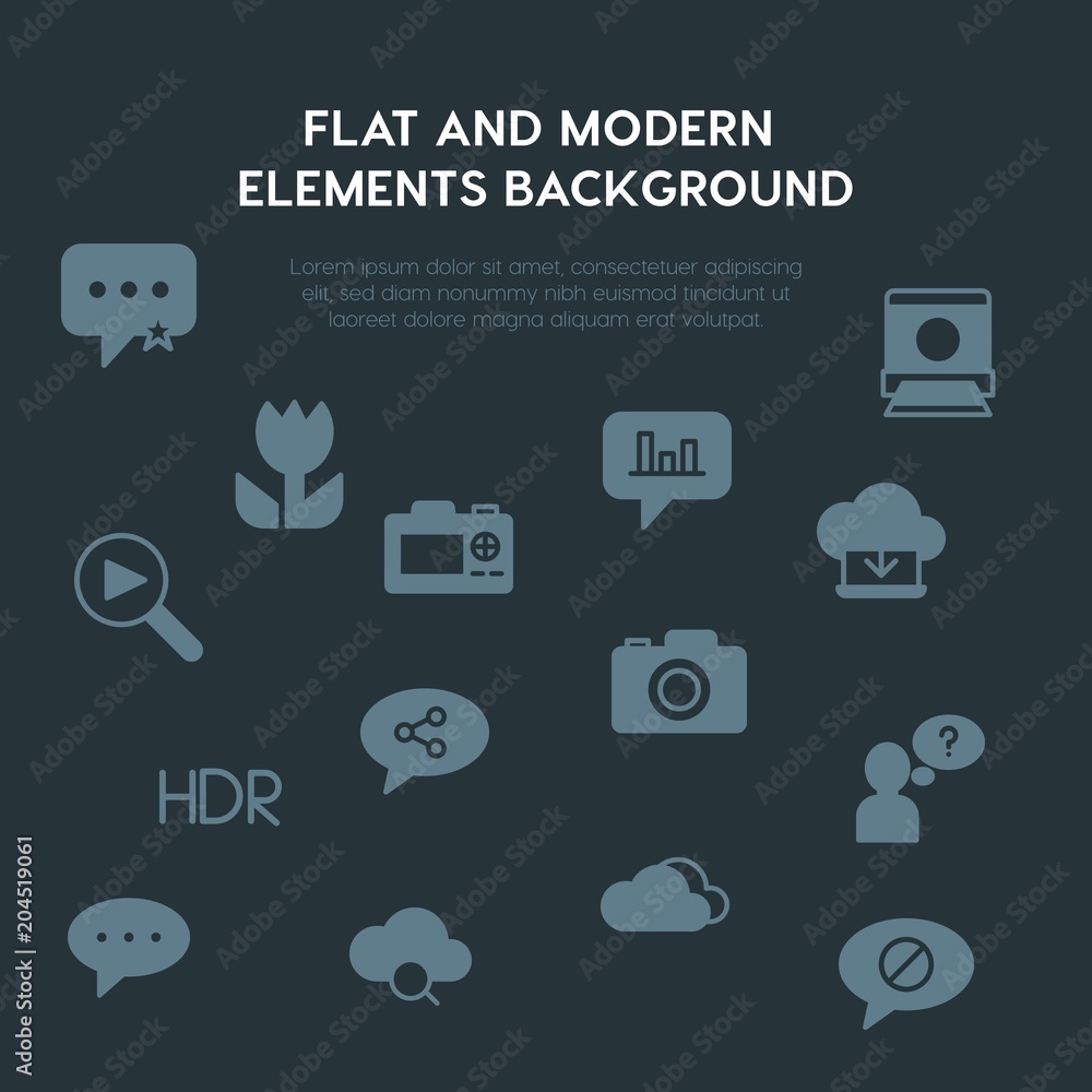 Poster cloud and networking, chat and messenger, video, photos fill vector icons and elements background co