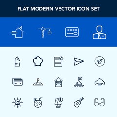 Modern, simple vector icon set with internet, home, fashion, chessboard, hammer, employer, email, job, credit, shop, customer, house, clothing, business, food, saw, construction, strategy, horse icons