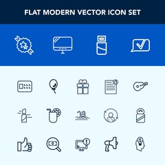 Modern, simple vector icon set with red, glass, box, contract, safe, computer, fashion, beauty, guitar, lipstick, safety, giftbox, security, makeup, drink, swimming, chat, present, cocktail, air icons