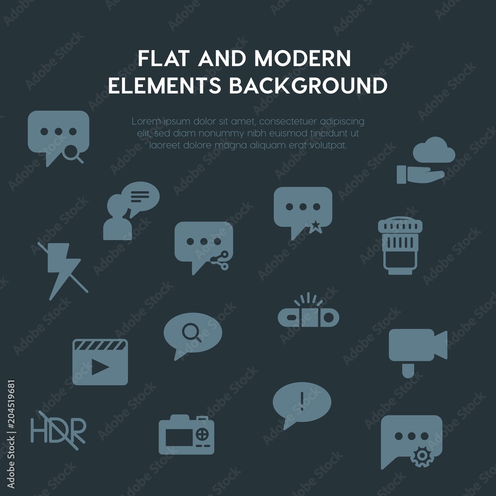 Aufkleber cloud and networking, chat and messenger, video, photos fill vector icons and elements background co