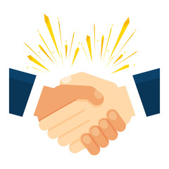 Handshake of business partners. Symbol of reaching an agreement, success and cooperation. Flat vector cartoon illustration. Objects isolated on a white background.