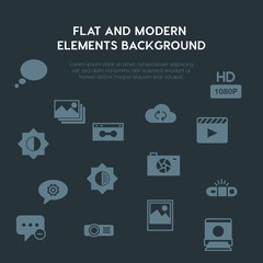 cloud and networking, chat and messenger, video, photos fill vector icons and elements background concept on dark background.Multipurpose use on websites, presentations, brochures and more