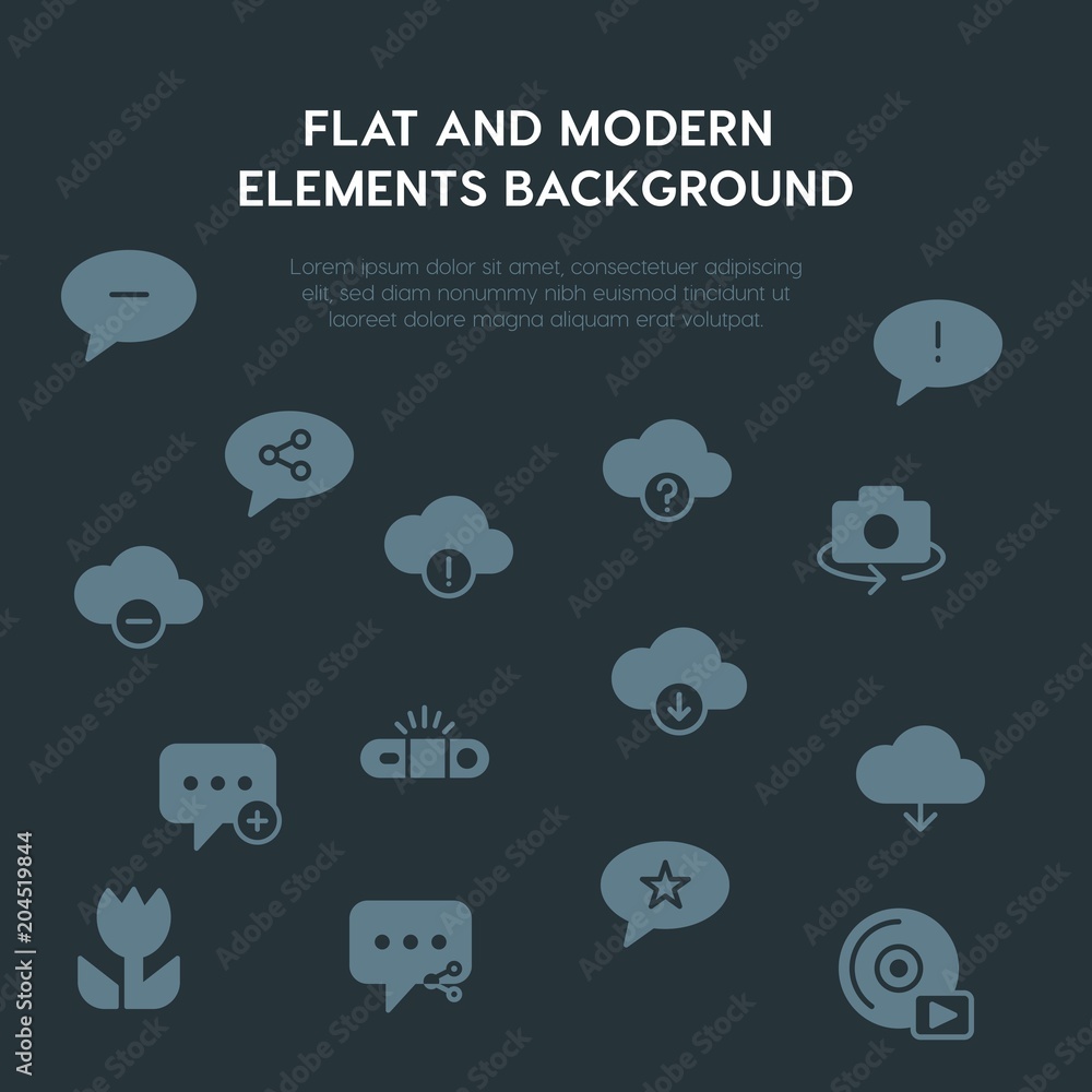 Aufkleber cloud and networking, chat and messenger, video, photos fill vector icons and elements background co