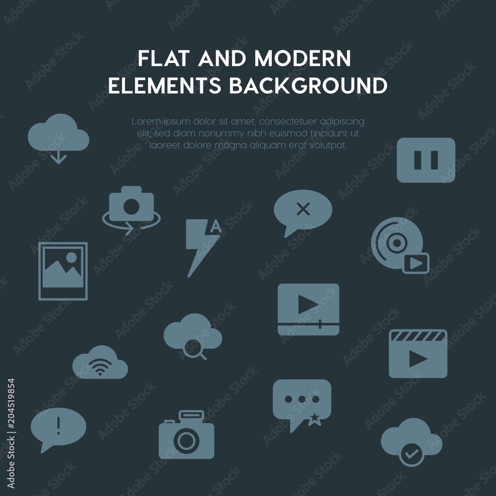 Aufkleber cloud and networking, chat and messenger, video, photos fill vector icons and elements background co