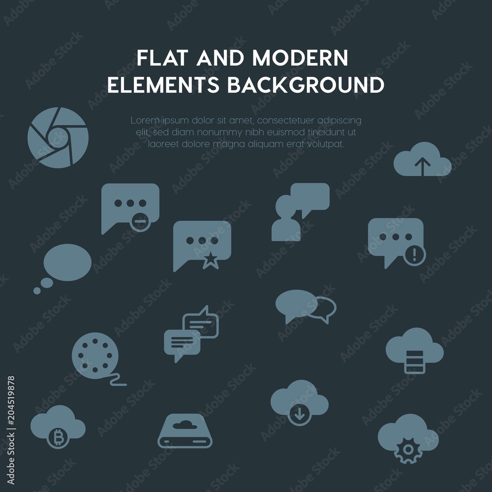 Aufkleber cloud and networking, chat and messenger, video, photos fill vector icons and elements background co